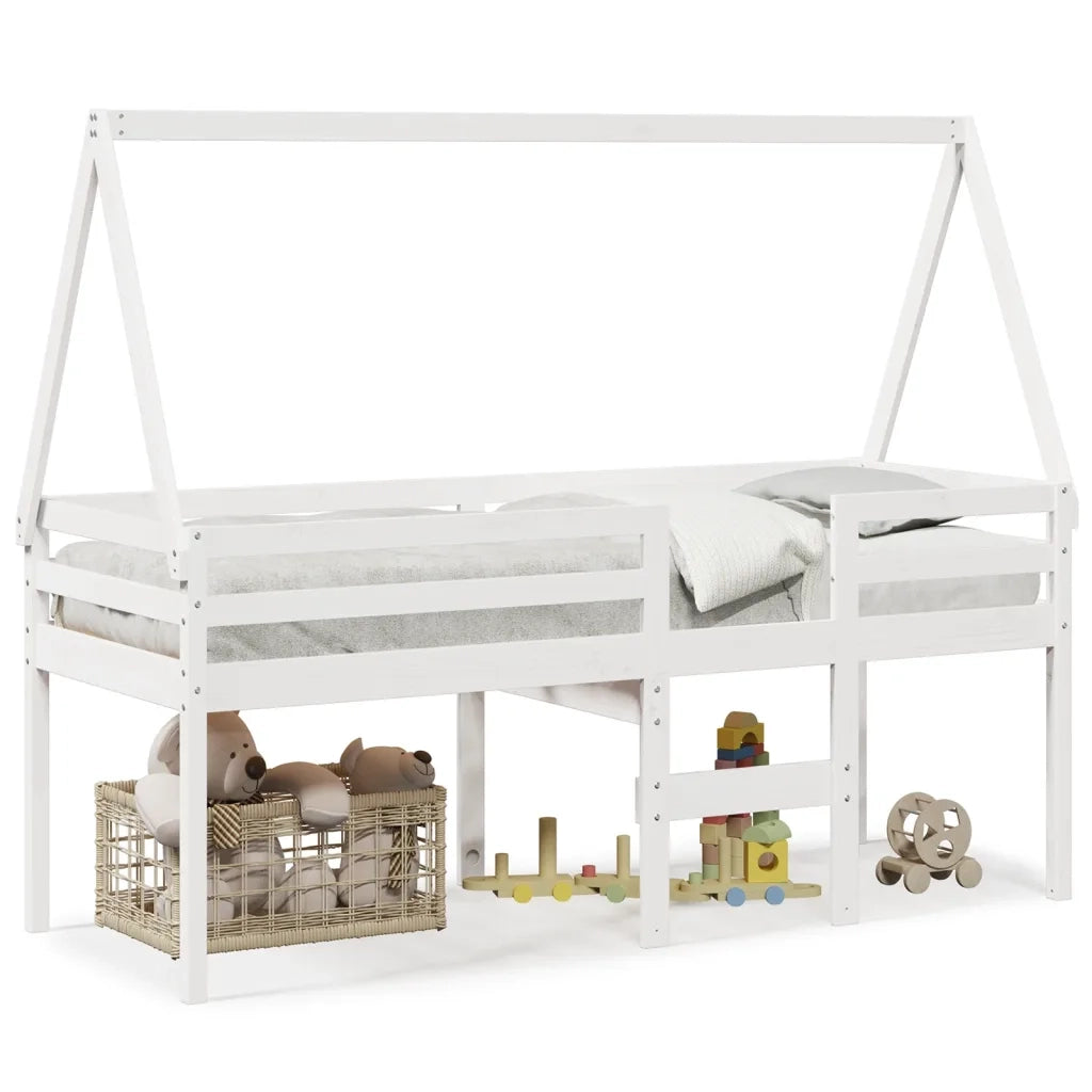 Letto a Soppalco con Tetto Bianco 90x190 cm in Legno di Pino