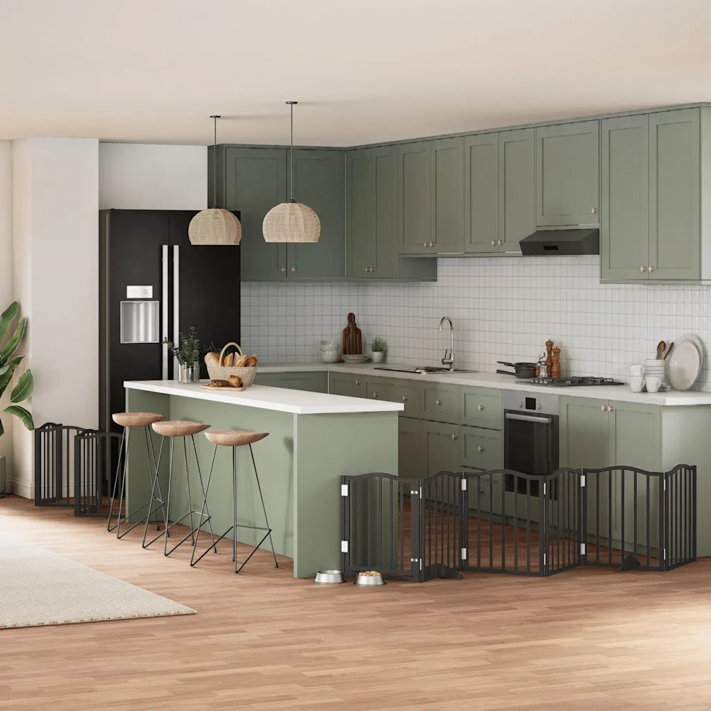 Cancello Cani Porta Pieghevole Nero 12 Pannelli 600 cm Pioppo 3155598