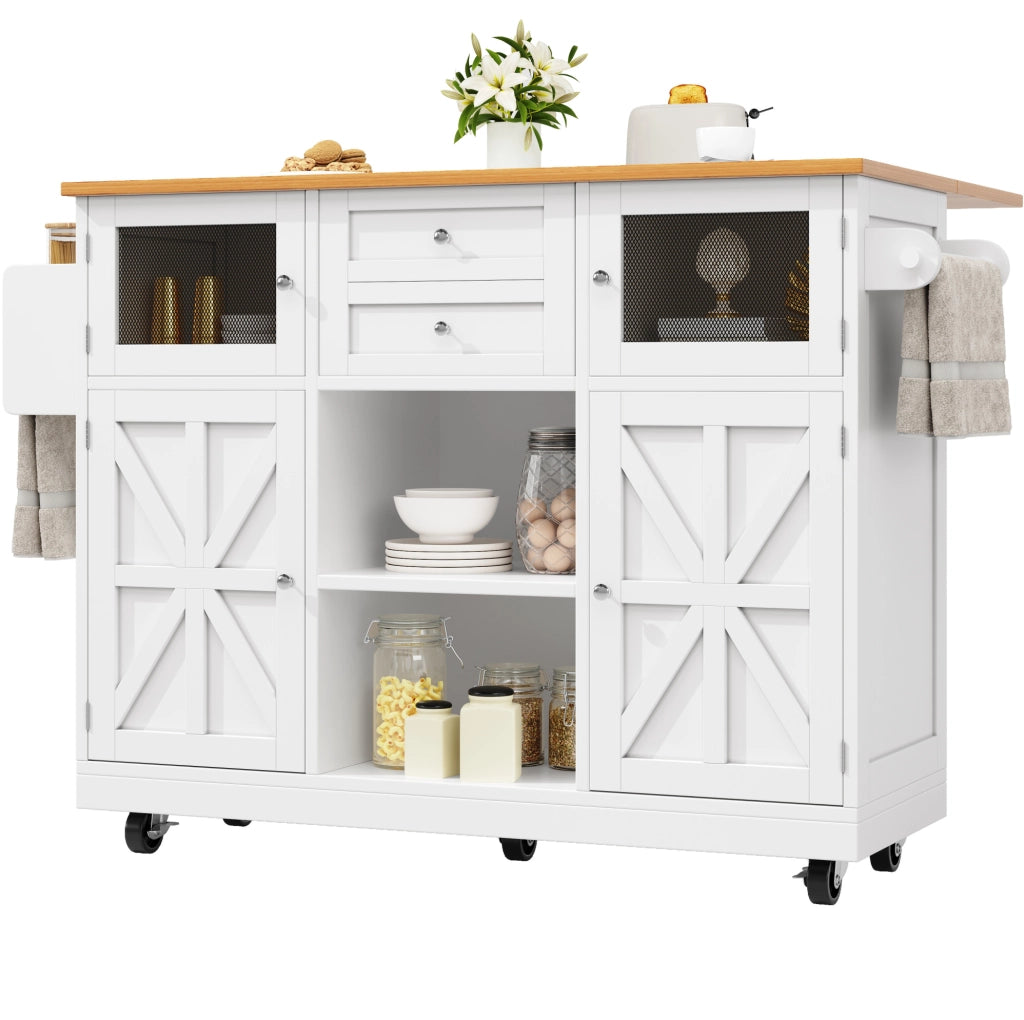 Carrello da cucina 140x70x93.5 cm con piano pieghevole in MDF bianco