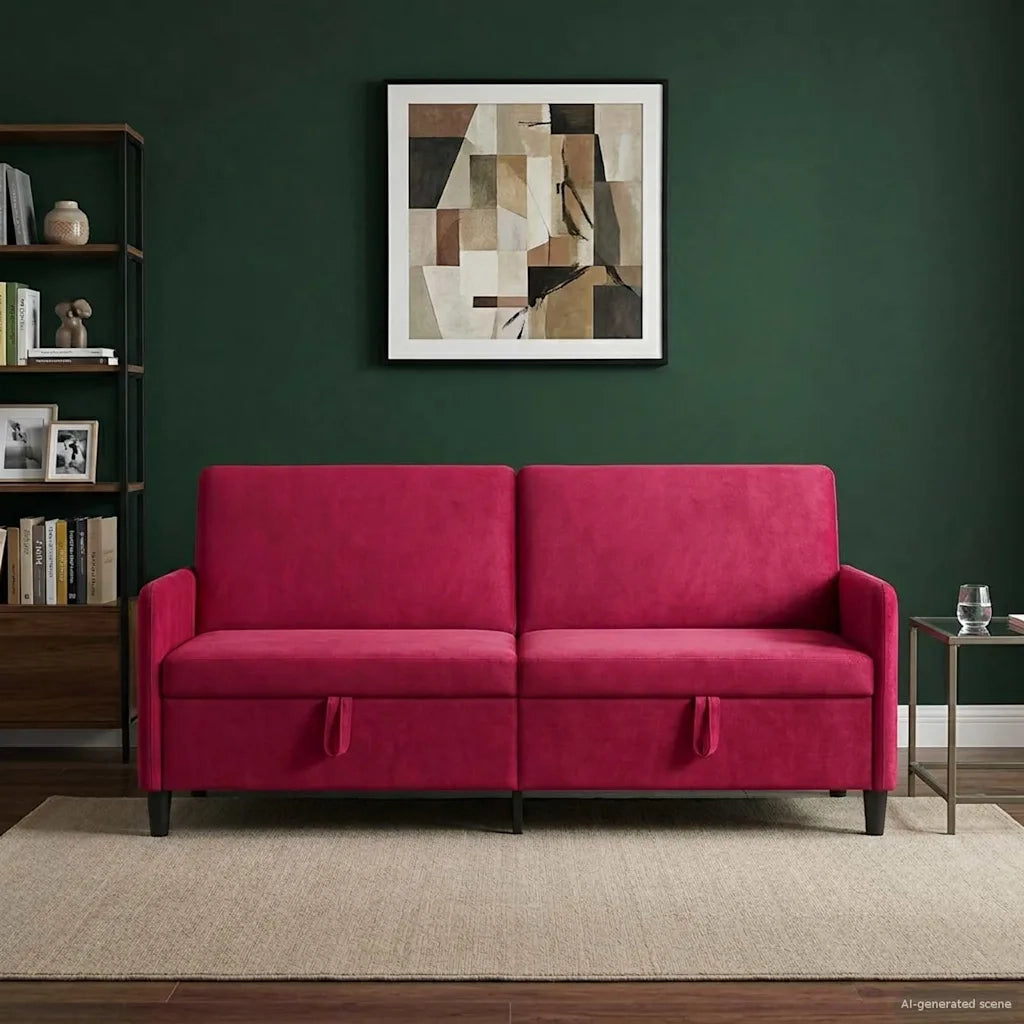 Divano con Storage Rosso Vino 192 x 78 x 87 cm Poliestere 42036994