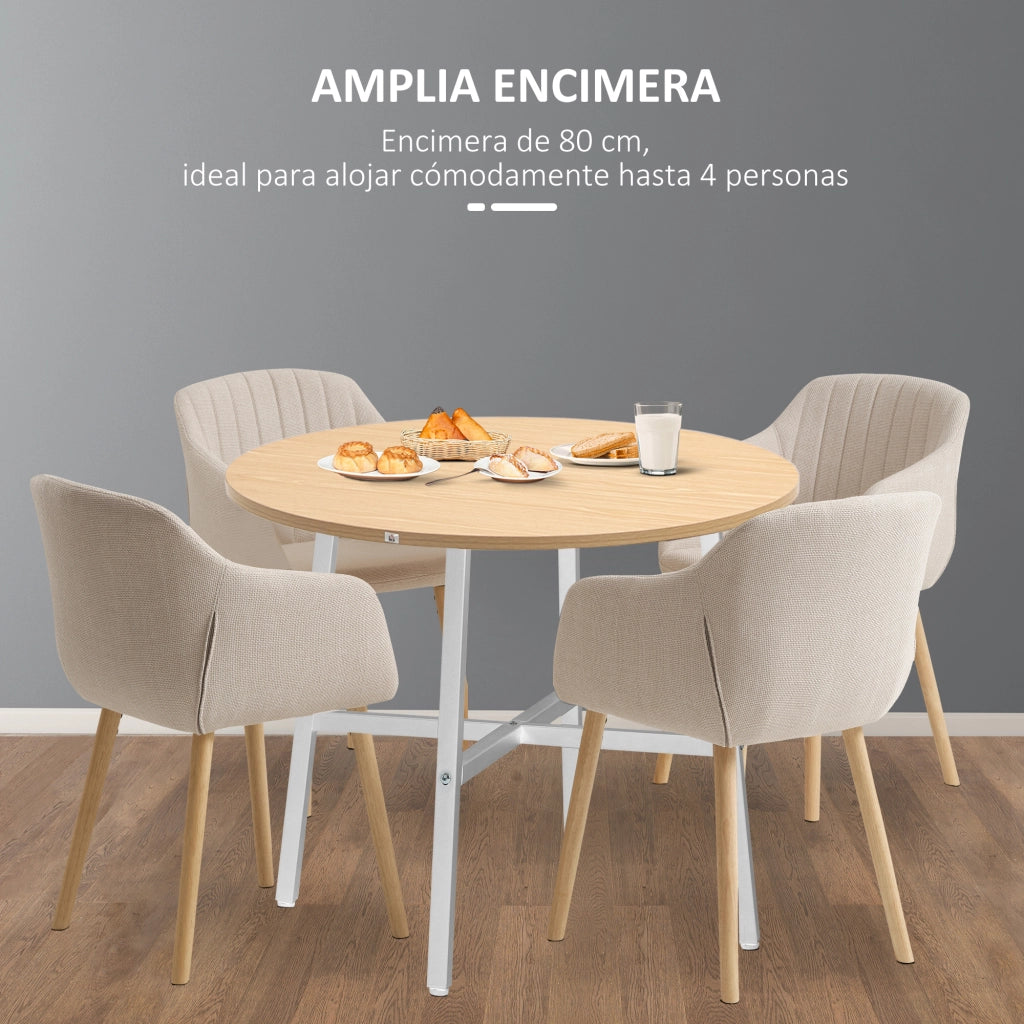 Tavolo da Pranzo Rotondo Moderno per 4 Persone ¨C Zephmum ¨C Legno Naturale e Bianco ?80x76 cm