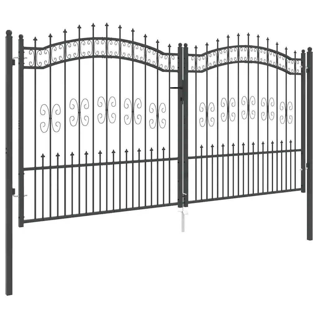 Cancello con Punta a Lancia KAMPEN 305 x 150 cm Acciaio Grigio 42009045