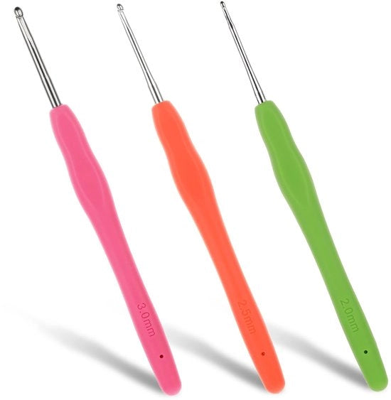 Set di ago da cucire 3 pezzi - Ago da cucire ergonomici con impugnatura morbida - Haken metallici - Diametro 2,0/2,5/3,0 mm - Haken in alluminio di alta qualità - Haken lisci - Strumento per ago da cucire