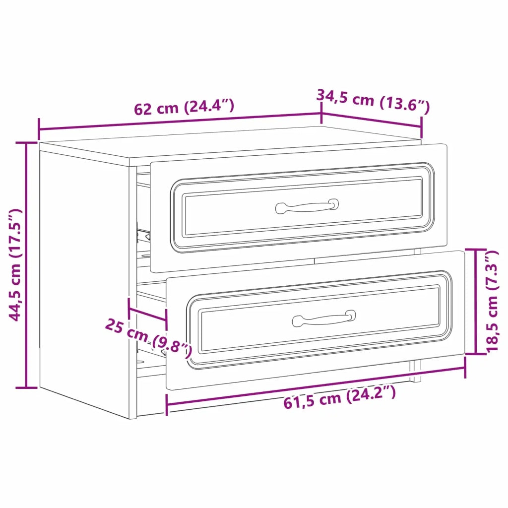 Armadio da Notte con cassetto Legno antico 62 x 34,5 x 44,5 cm 895703