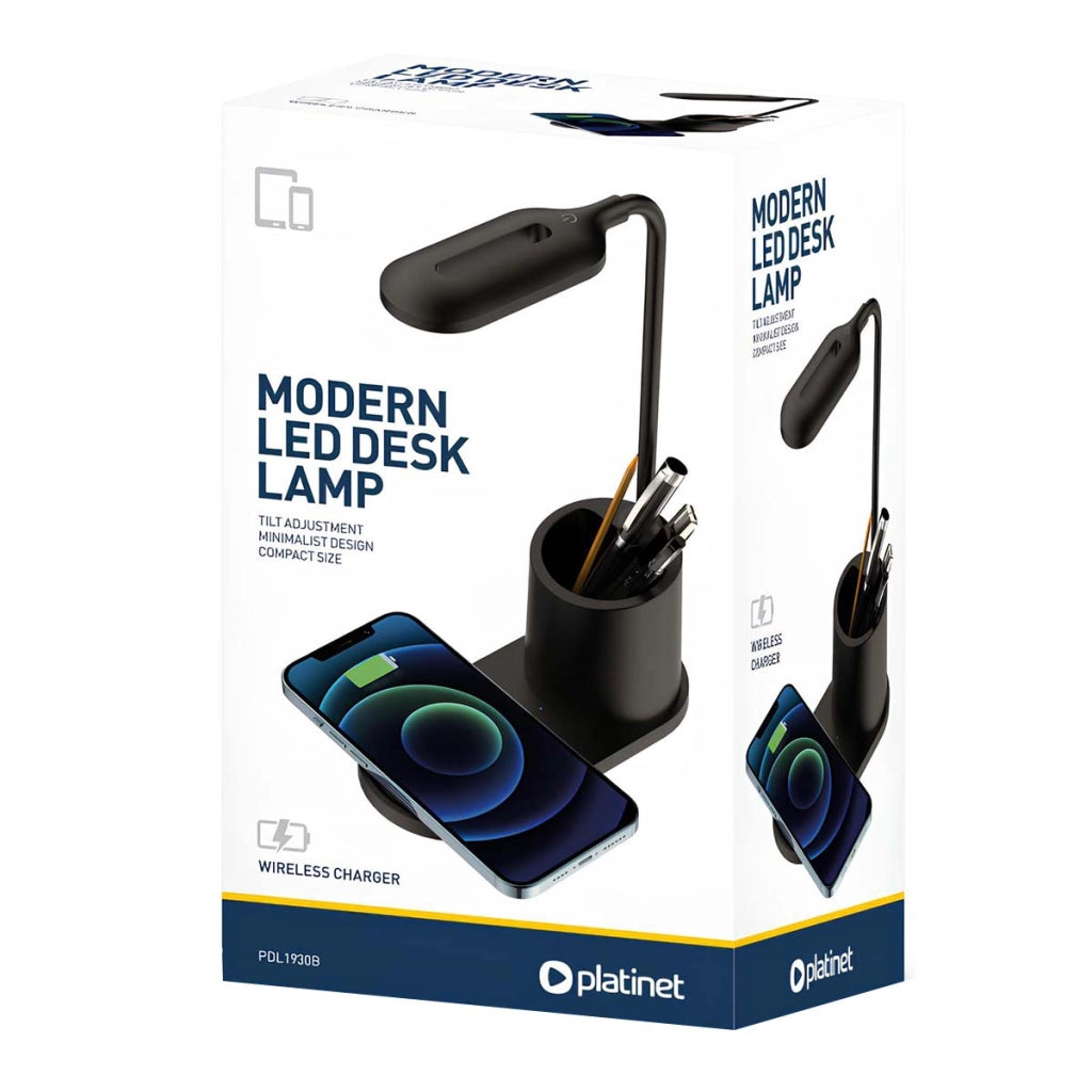 Lampada LED da Scrivania e da Comodino Illuminazione Regolabile con Ricarica Wireless Qi 10W Nero Platinet
