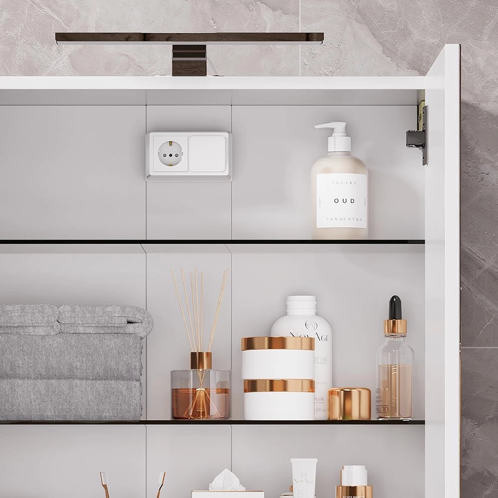 Mobile a specchio per il bagno Lavio, Bianco, 60 x 60 cm con illuminazione a LED