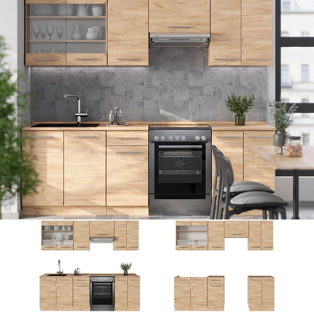 Cucina componibile Fame-Line Rovere dorato/Rovere dorato 240 cm, PL Marmo Vicco