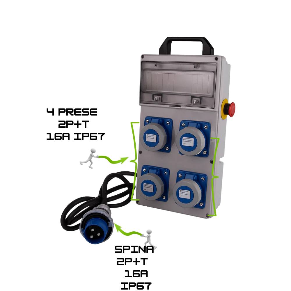 Quadro elettrico portatile ecova 30618 4 prese cee 16a ip67 cavo 3x2,5mm²