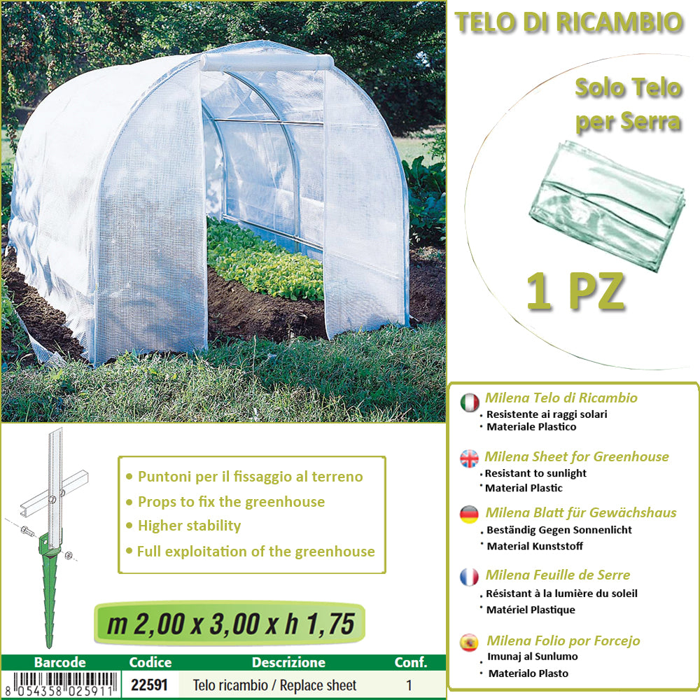Telo ricambio per serra (200 x 300 x h 175 cm) modello milena