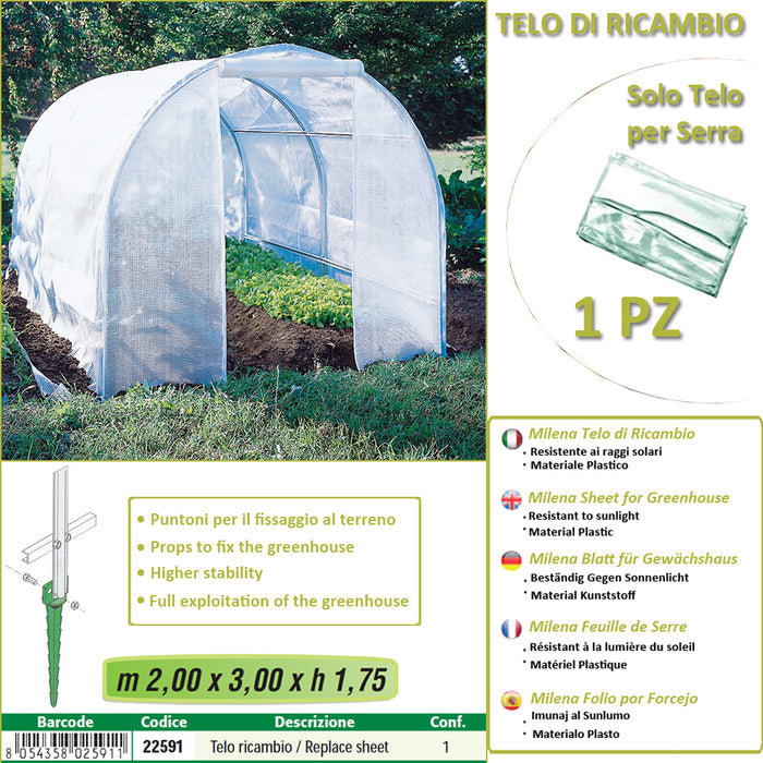 Telo ricambio per serra (200 x 300 x h 175 cm) modello milena