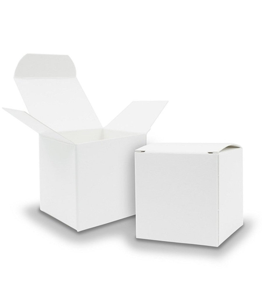 15 Bomboniera Scatola Bianco Cubo Carta Lucida Portaconfetti Matrimoni Battesimo         