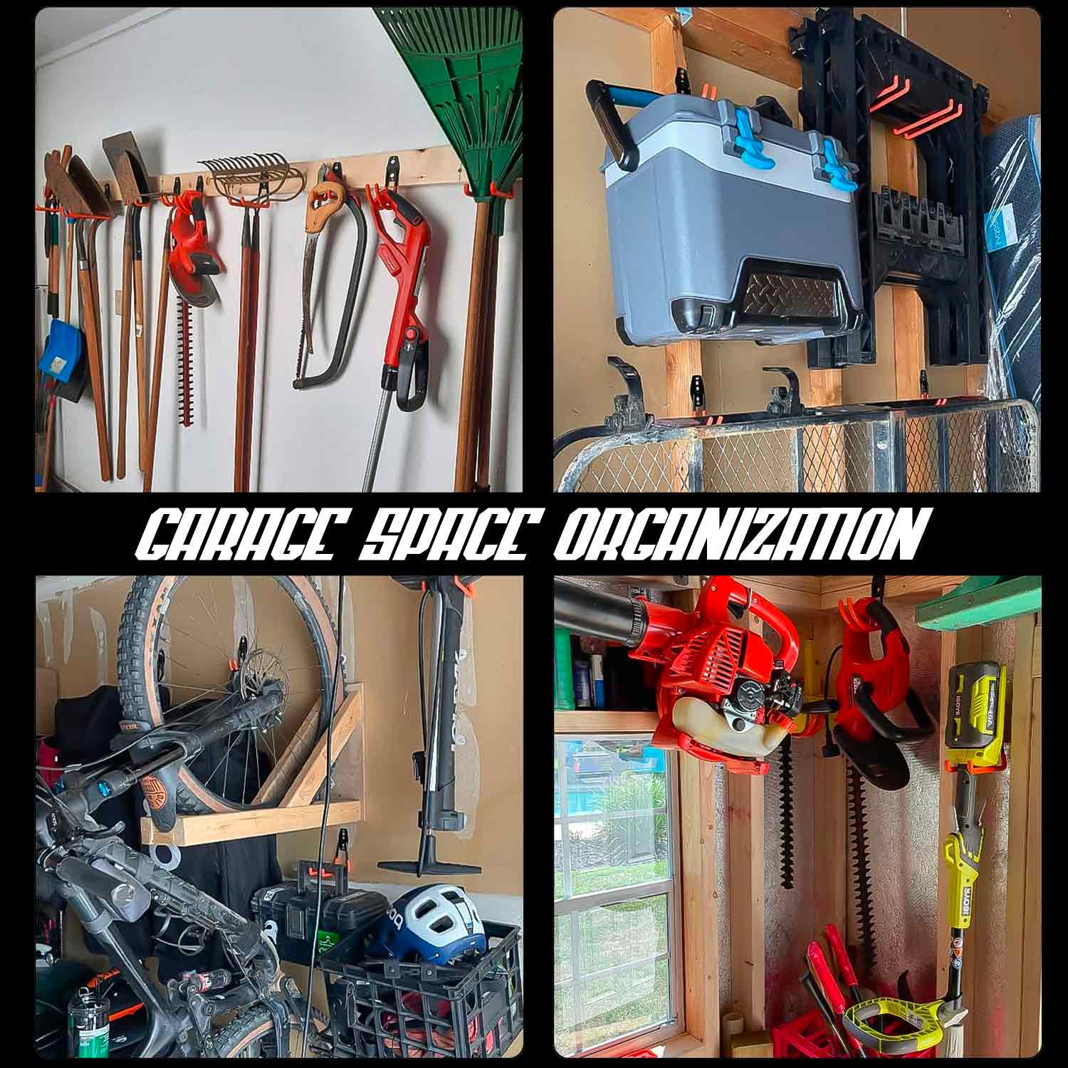 Set 15 ganci da garage per carichi pesanti, doppio braccio antiscivolo, dimensioni e forme diverse