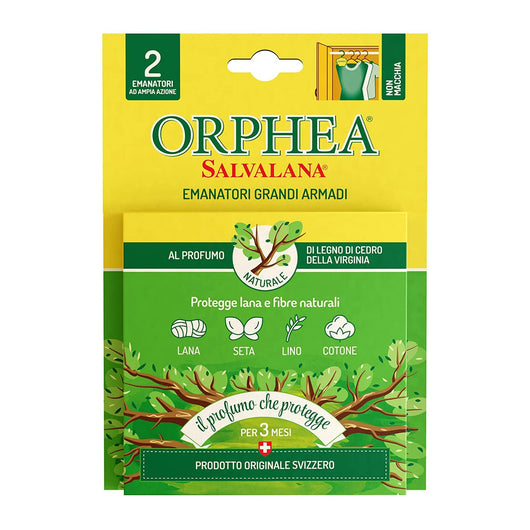 Emanatori Grandi Armadi, Protegge Lana e Vestiti, Agisce x 3 Mesi, 2 Diffusori, Legno di Cedro,Orphea Salvalana