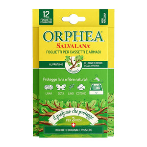 Salvalana, Foglietti per Cassetti e Armadi, Protegge Lana e Vestiti, 12 Foglietti, Legno di Cedro della Virginia, Orphea