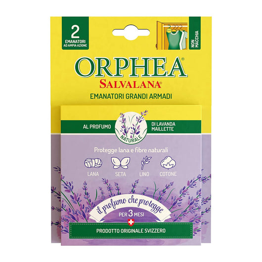 Emanatori Grandi Armadi, Protegge Lana e Vestiti, Agisce x 3 Mesi, 2 Diffusori, Lavanda Maillette,Orphea Salvalana