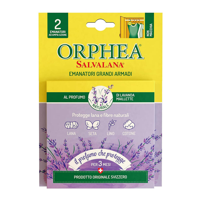 Emanatori Grandi Armadi, Protegge Lana e Vestiti, Agisce x 3 Mesi, 2 Diffusori, Lavanda Maillette,Orphea Salvalana