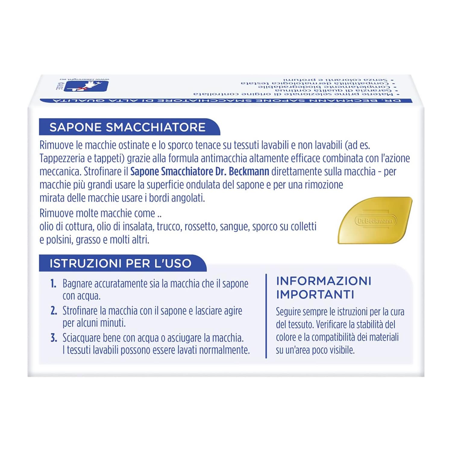 Sapone Smacchiatore Naturale, non Contiene Profumi né Coloranti o Sbiancanti, 100g, Dr. Beckmann
