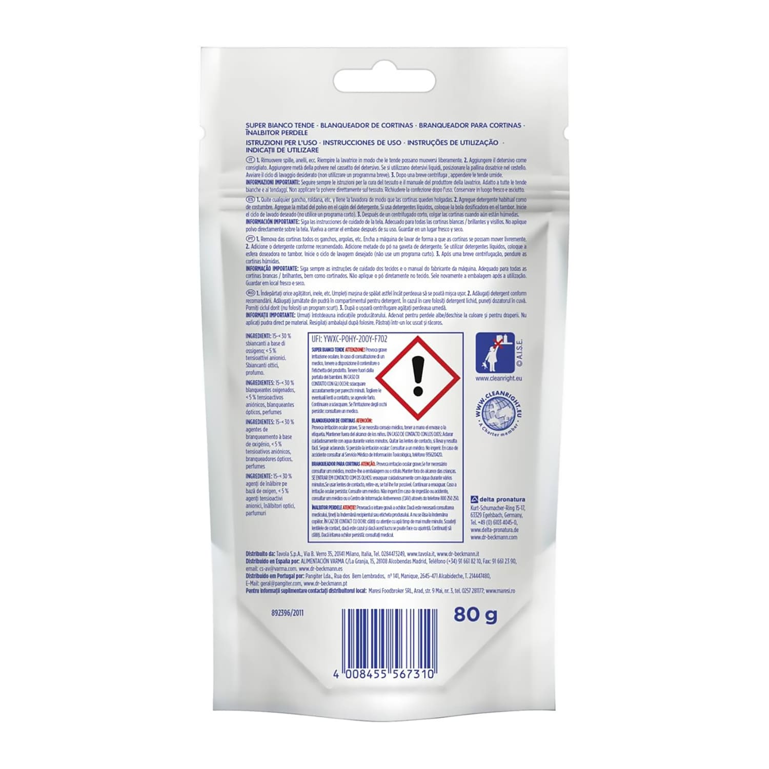 Super Bianco, per Bianchi più Bianchi, Mantiene la Luminosità dei Tessuti Bianchi, 80g, Dr. Beckmann