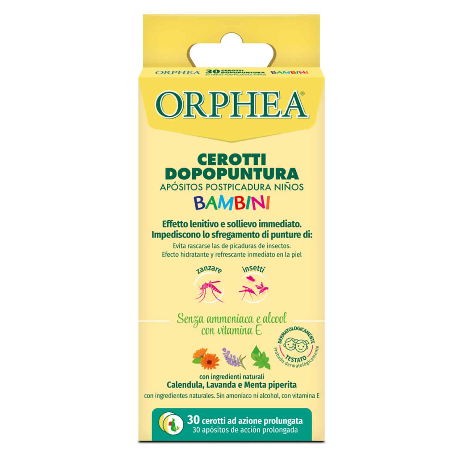 Cerotti Dopopuntura Bambini, Senza Alcool e Ammmoniaca, Con Vitamina E ad Azione Prolungata, 30pz, Orphea