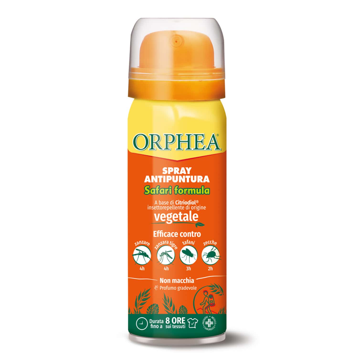 Antipuntura Spray Safari, Origine Vegetale, Non macchia, Profumo Gradevole, Durata fino a 8 ore, 50ml, Orphea