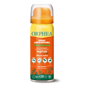 Antipuntura Spray Safari, Origine Vegetale, Non macchia, Profumo Gradevole, Durata fino a 8 ore, 50ml, Orphea