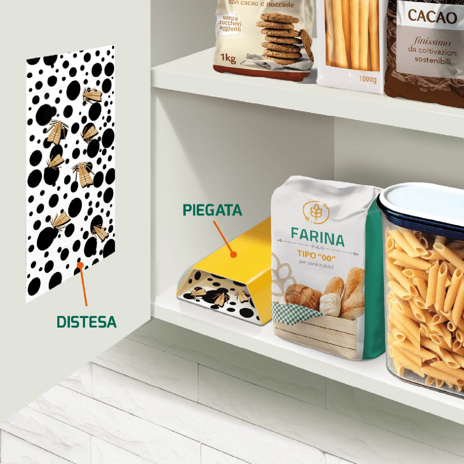 Trappole Adesive Antitarme Alimentari, a Base di Feromone, senza Insetticida e Inodore, Confezione da 2+2 Pezzi,Orphea