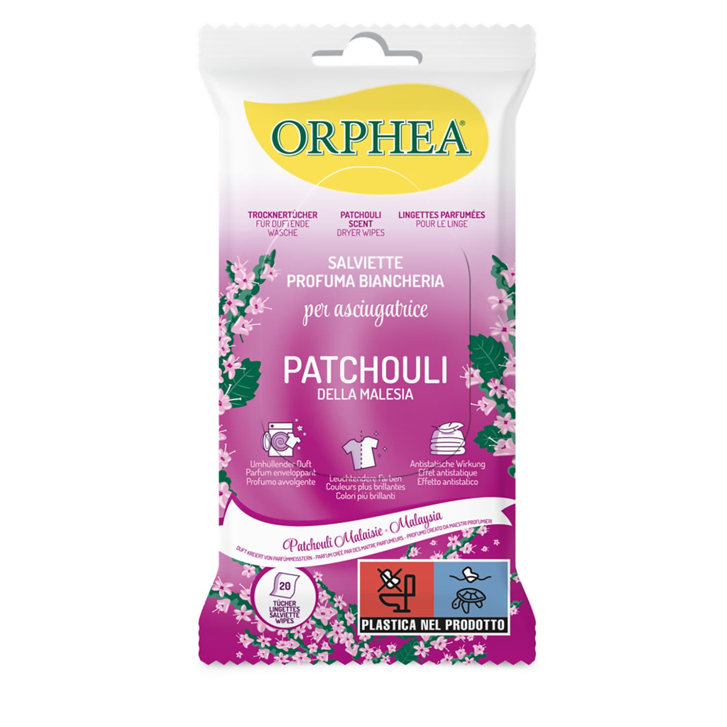 Salviette per Asciugatrice, Profuma a Lungo il Bucato, Confezione da 20 Salviette, Orphea
