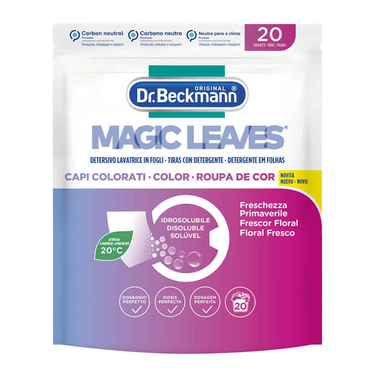 Magic Leaves Detersivo Lavatrice in Fogli, 20 Fogli, Capi Colorati, Dr. Beckmann