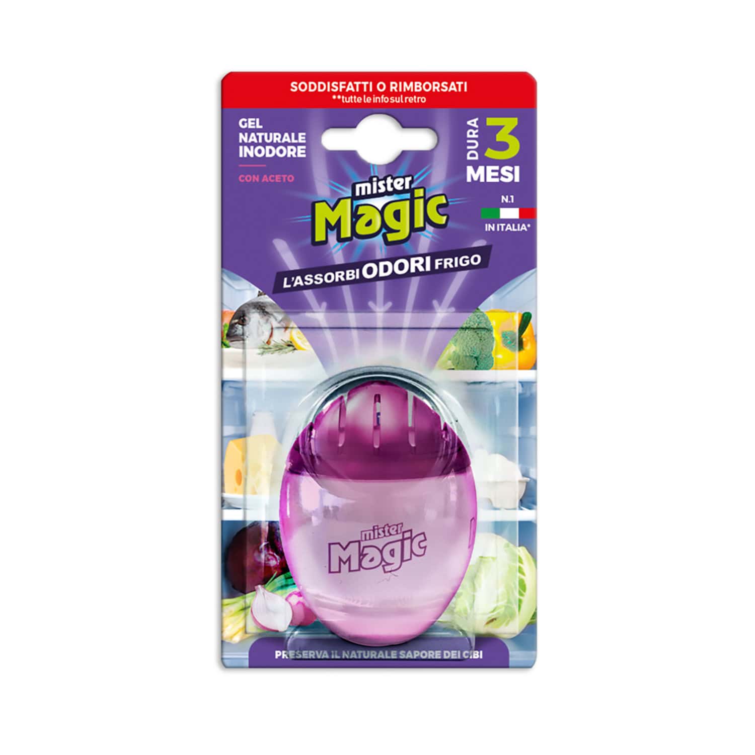 Ovetto Assorbiodori Frigo, 3 Mesi di Durata, Mantiene Inalterato l'Odore dei Cibi, Aceto, Mister Magic