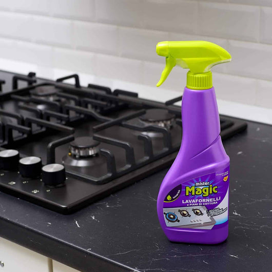 Lavafornelli e Piani di Cottura, Sgrassa e Igienizza,Previene i Cattivi Odori,Con estratti di Agrumi,500ml, Mister Magic