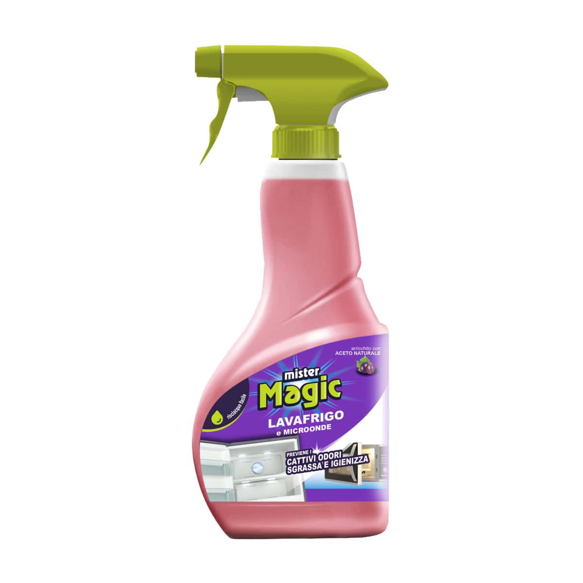 Detergente Lavafrigo e Microonde, Sgrassa e Igienizza, Previene i Cattivi Odori, con Aceto Naturale, 500ml, Mister Magic