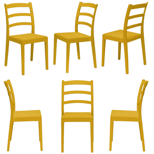 Set 6 Sedie in polipropilene REA, MADE IN ITALY, impilabile, resistente ai raggi UV, design classico, ideale per sala da pranzo, cucina, sala d’attesa, bar, ristoranti o giardino, colore Senape