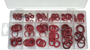 150 PZ GUARNIZIONI COMPRESSE IN FIBRA 14 MISURE DIVERSE ANELLI RONDELLE PIATTE