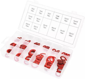 150 PZ GUARNIZIONI COMPRESSE IN FIBRA 14 MISURE DIVERSE ANELLI RONDELLE PIATTE