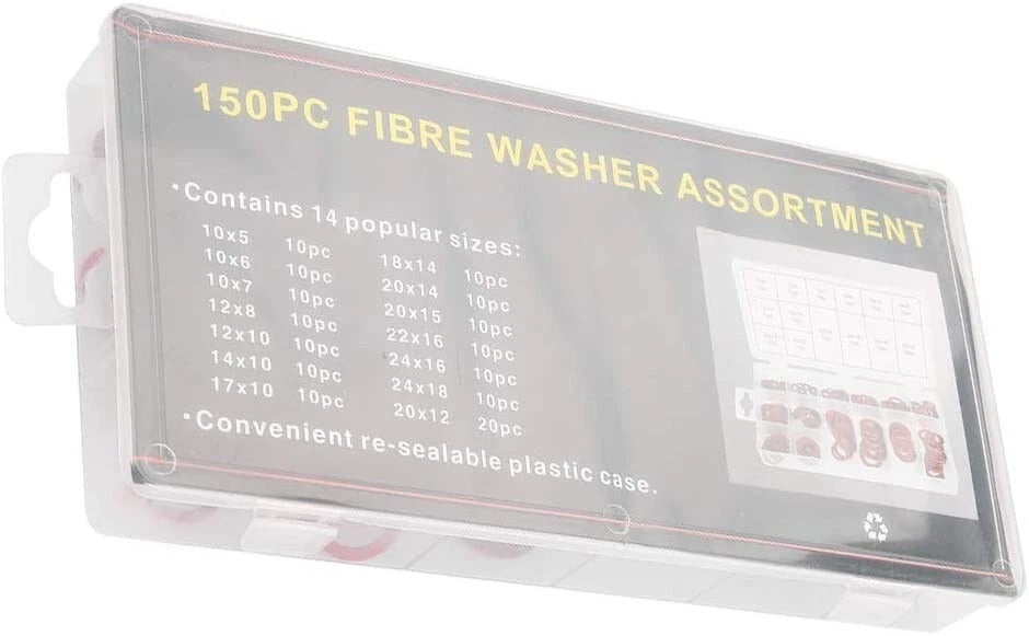 150 PZ GUARNIZIONI COMPRESSE IN FIBRA 14 MISURE DIVERSE ANELLI RONDELLE PIATTE