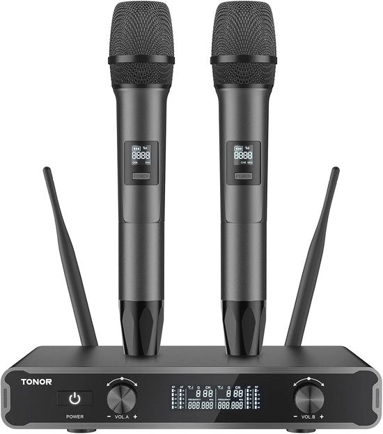 Microfono Karaoke a Mano Dual Senza Fili con Ricevitore e Portata di 60 Metri