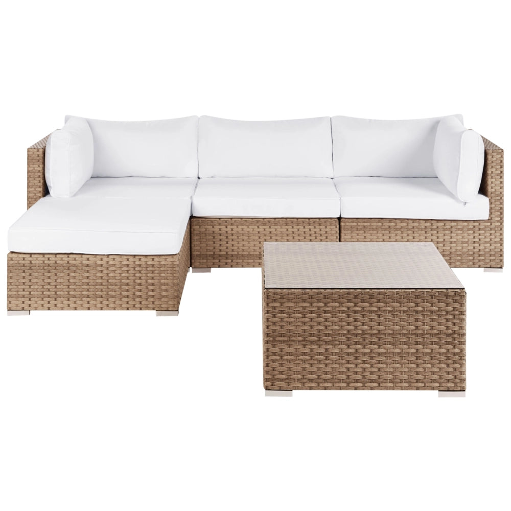 Set da giardino composto da divano con tavolino in rattan naturale lato destro 5 posti stile elegante