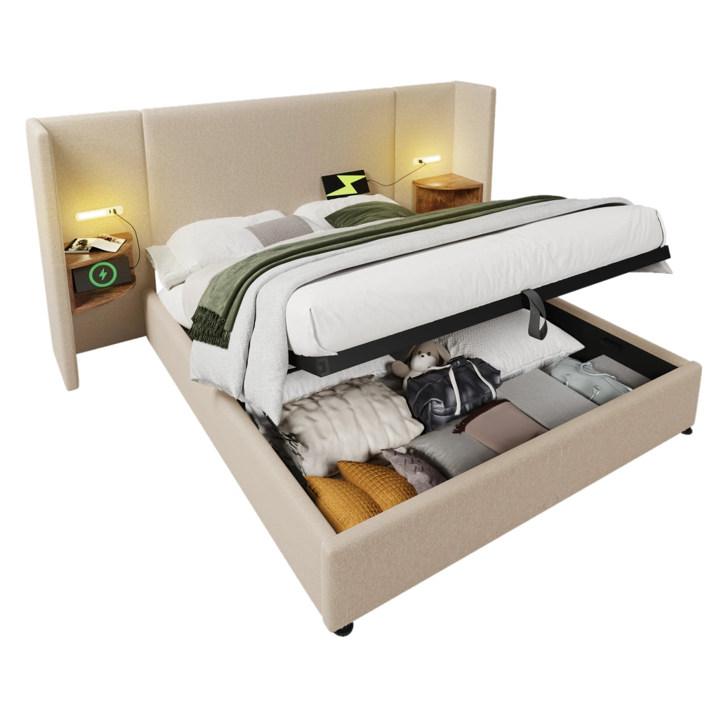 Letto Contenitore Matrimoniale; USB-C; Lampada da Lettura e Ripiani; 180 × 200 cm; senza Materasso