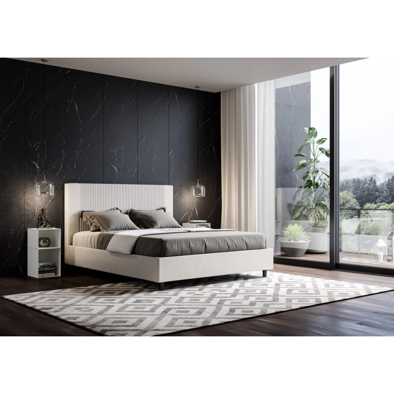Letto imbottito Matrimoniale 160x200 cm Goya - Bianco,Similpelle,Con rete