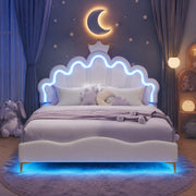 Letto matrimoniale 140x200 cm bianco in similpelle PU; LED regolabili