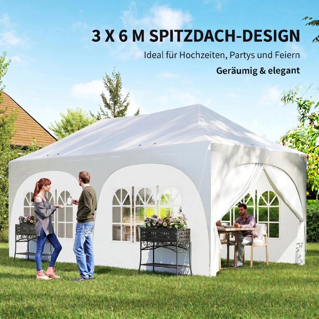 Gazebo pieghevole 3x6 m con pareti ¨C zephmum ¨C grigio, poliestere, 6 sacchi di sabbia, tetto regolabile