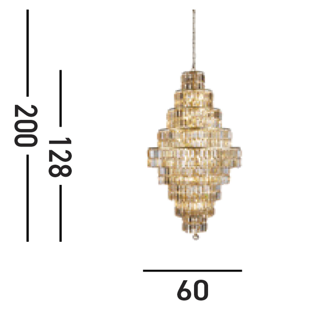 Sospensione Classico Impero Acciaio Ottone Cristallo 13 Luci E14