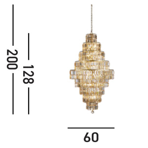 Sospensione Classico Impero Acciaio Ottone Cristallo 13 Luci E14