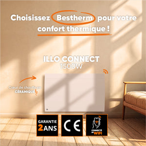 Radiatore elettrico fisso connesso WIFI con inerzia ceramica a secco 1500W ILLO CONNECT orizzontale bianco
