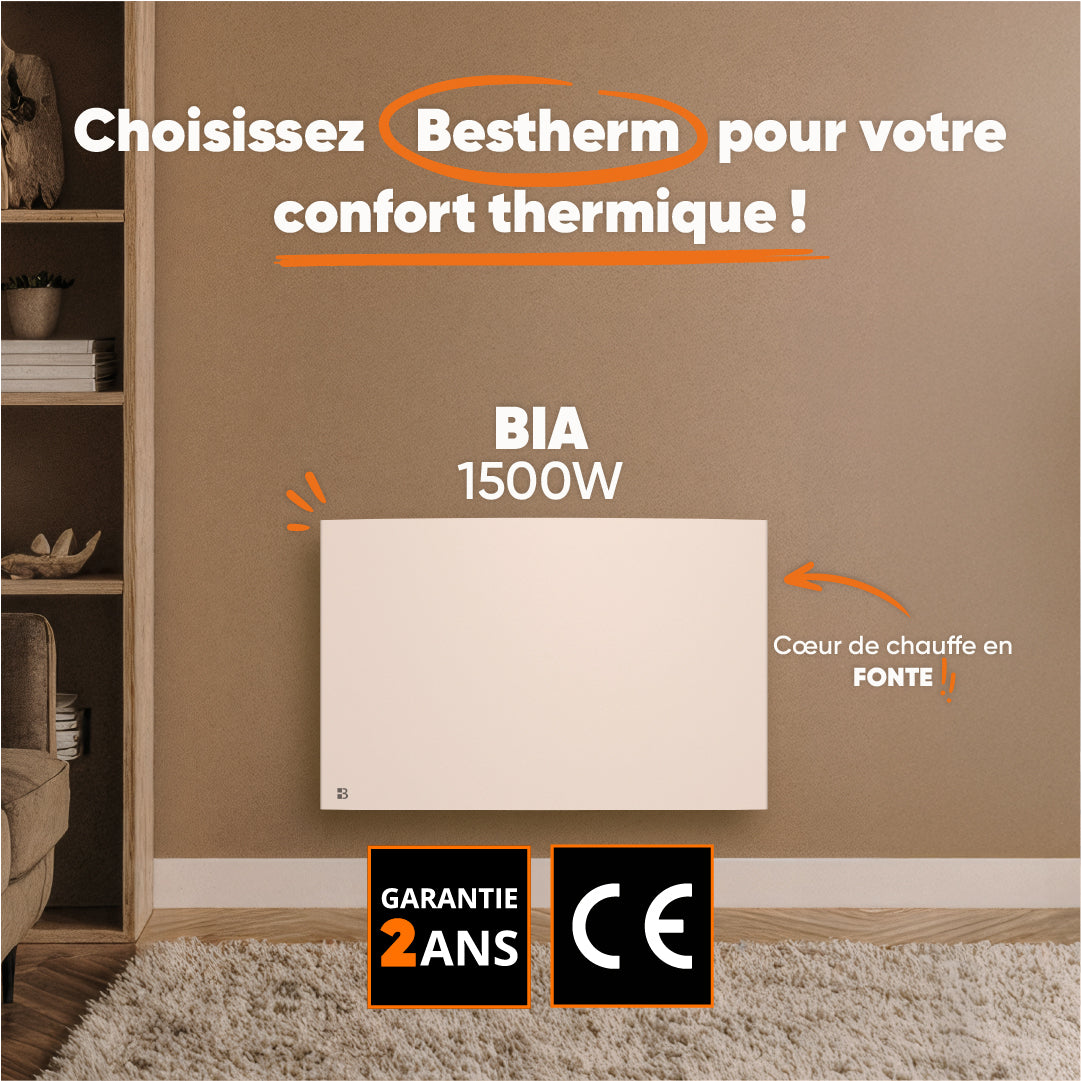 Radiatore elettrico fisso a inerzia secca in ghisa Bestherm BIA 1500W, orizzontale, bianco