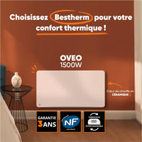 Radiatore elettrico fisso con inerzia ceramica a secco 1500W plug & play OVEO orizzontale bianco