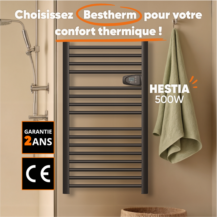 Scaldasalviette elettrico senza liquidi 500W H.98xL54cm HESTIA nero