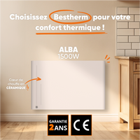 Radiatore elettrico fisso ad inerzia ceramica a secco 1500W ALBA orizzontale bianco