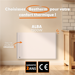 Radiatore elettrico fisso ad inerzia ceramica a secco 1500W ALBA orizzontale bianco