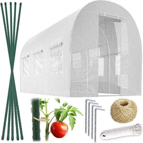 Foglia Tunnel Climatico con Struttura in Acciaio - Set di 2 x 3 x 2 m - 6 m² - Bianco - Inclusi Supporti per Piante e Accessori